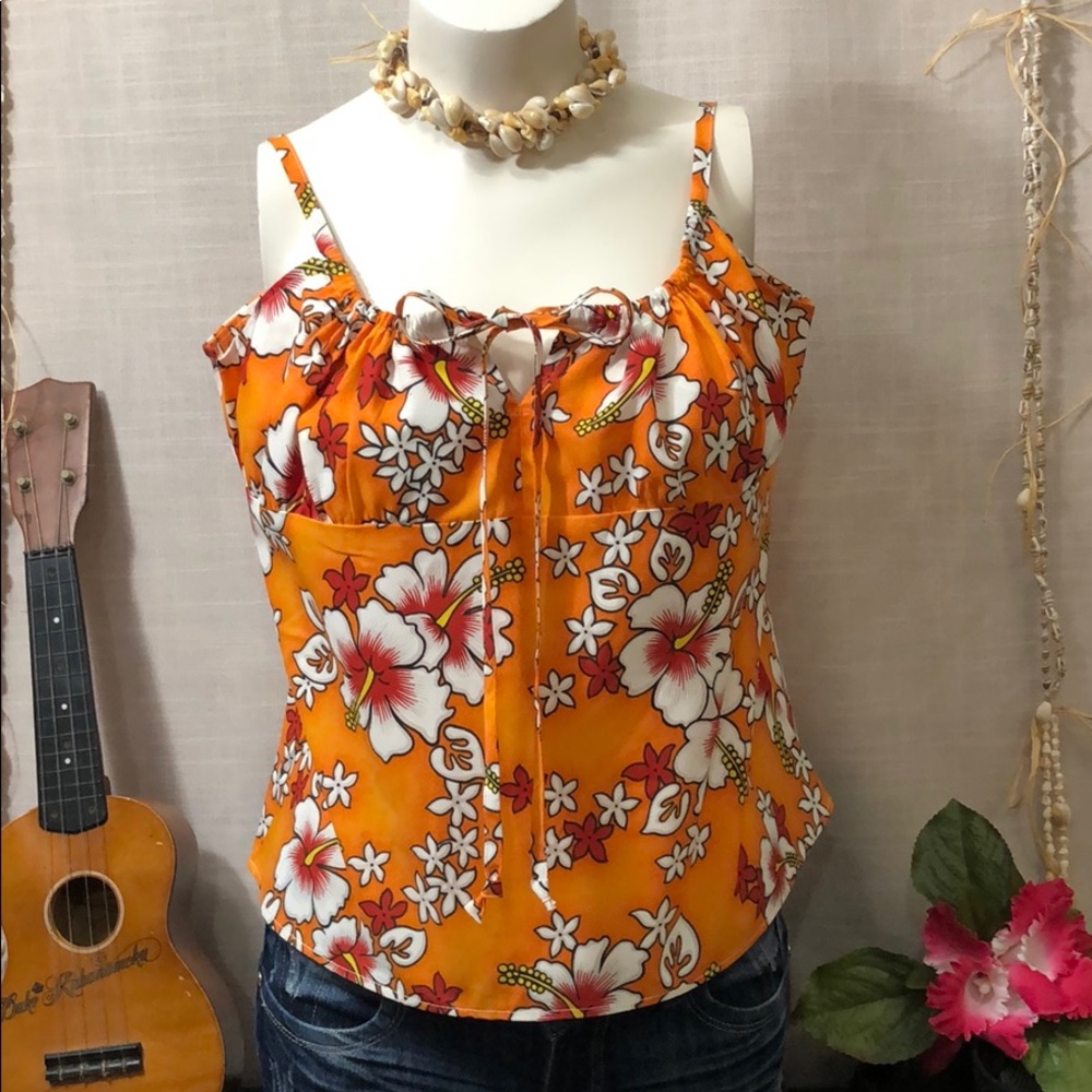 NEW🏆TAPA THREADS Hawai’i Aloha Tie Front Crop Top